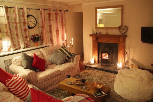 The cosy holiday cottage living room with woodburner